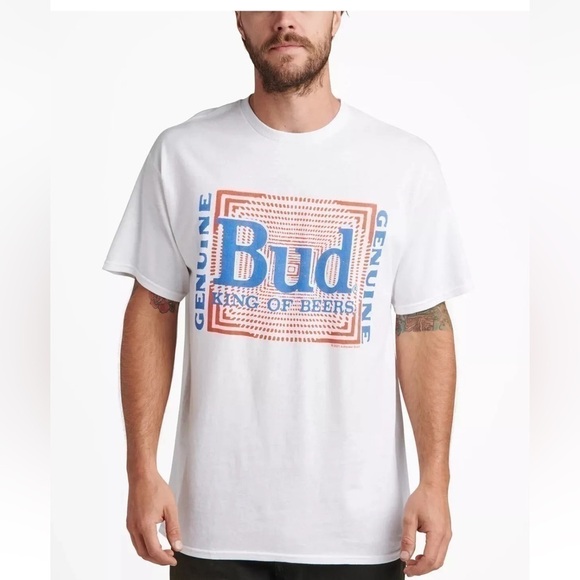 Junk Food Men's Budweiser Men Crew Neck Short Sleeve Printed T-Shirt, Psyche New - Picture 1 of 15